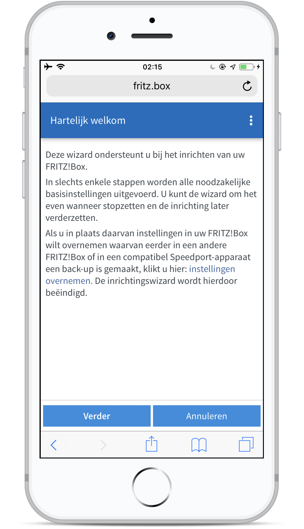 Hoe kan ik mijn FRITZ!Box configureren als ik alleen een smartphone heb